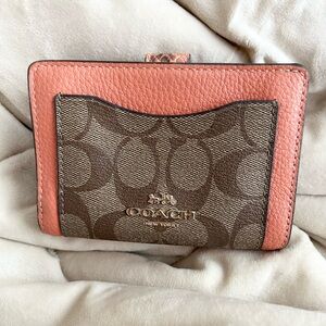 Coach Coral and Brown Signature Wallet